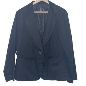 Sandro Woman Black Cotton Blend‎ Blazer Jacket 1X One Button Collar Pockets